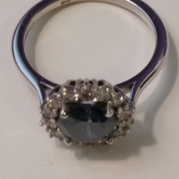 1.70 Ct Enhanced Blue Diamond Ring Halo Size 7 14K White Gold - Picture 7 of 8